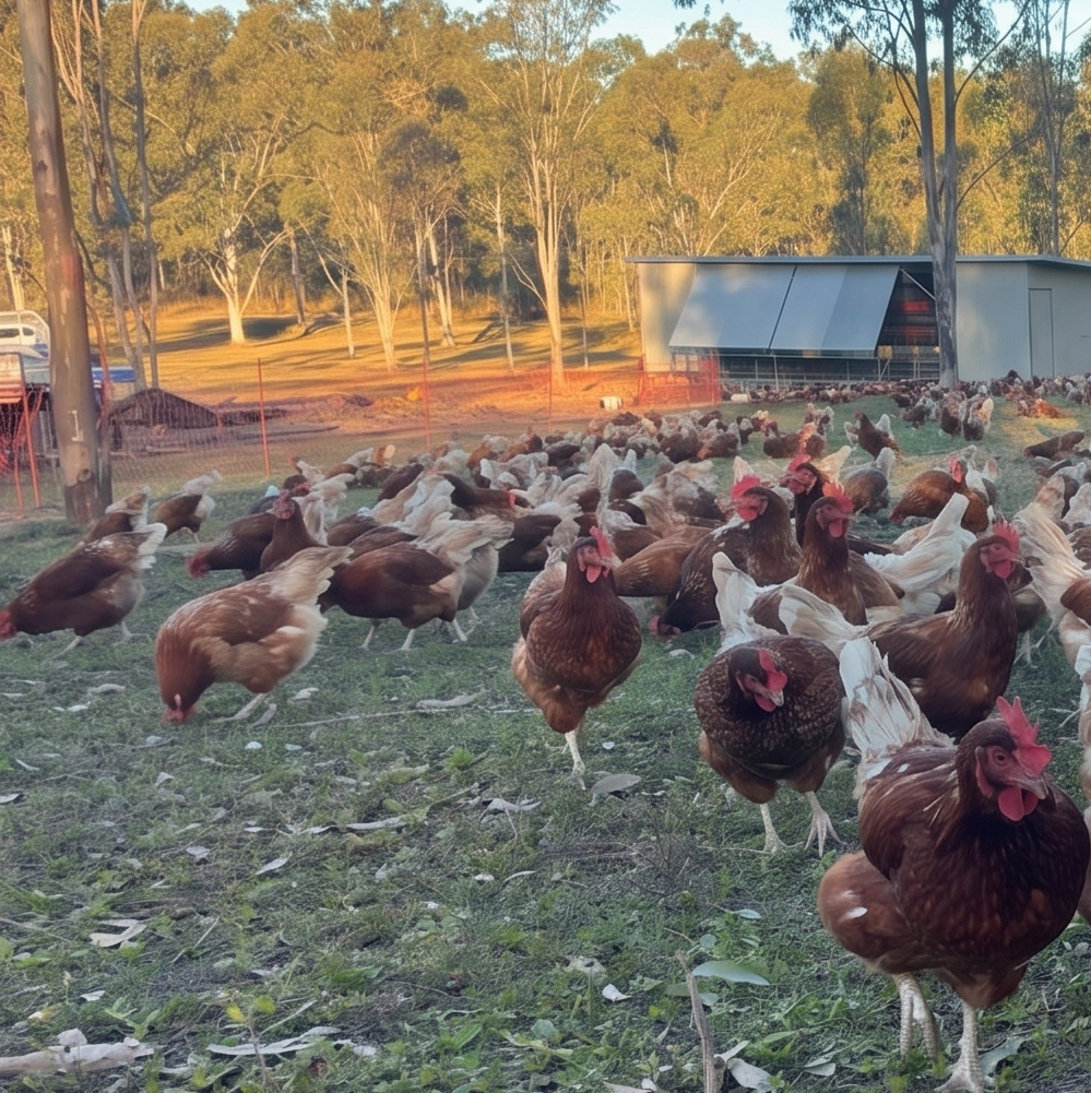 Chooks on pasture. Minor edits with AI using Gemini
